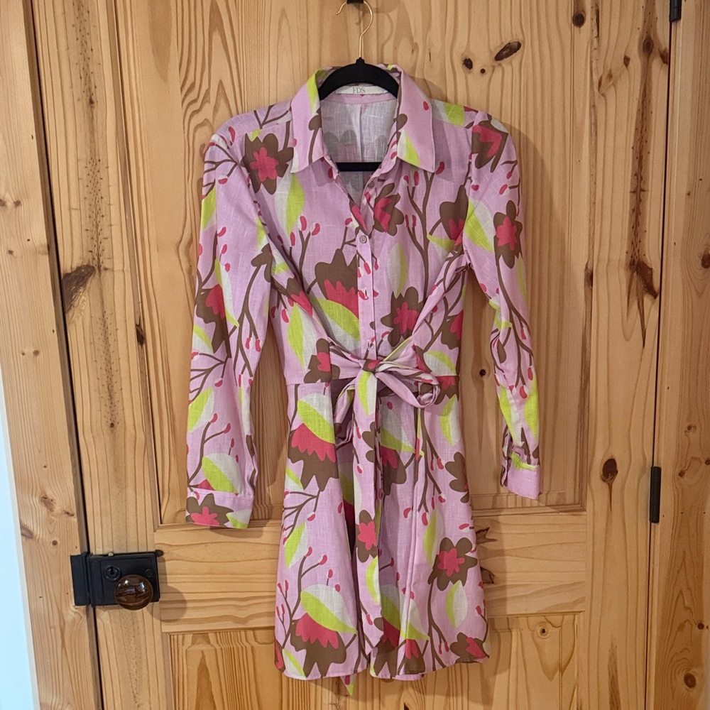 Floral Pink and Green Button-Up Dress